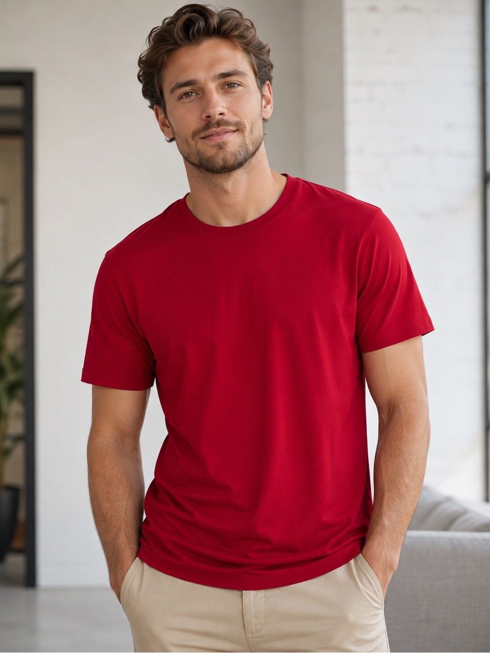 Murano Liquid Luxury Men’s Red Crew Neck T-Shirt Size L